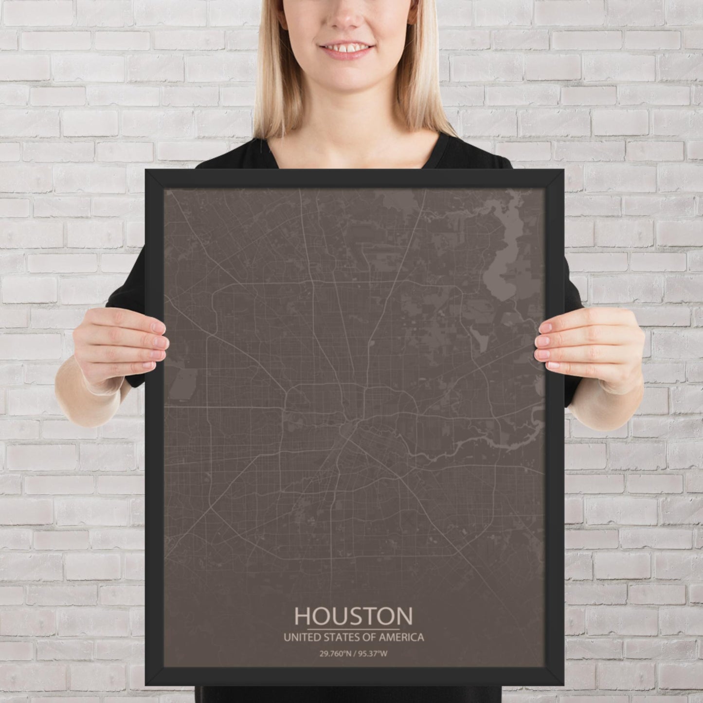 Houston Brown and Grey Framed Map