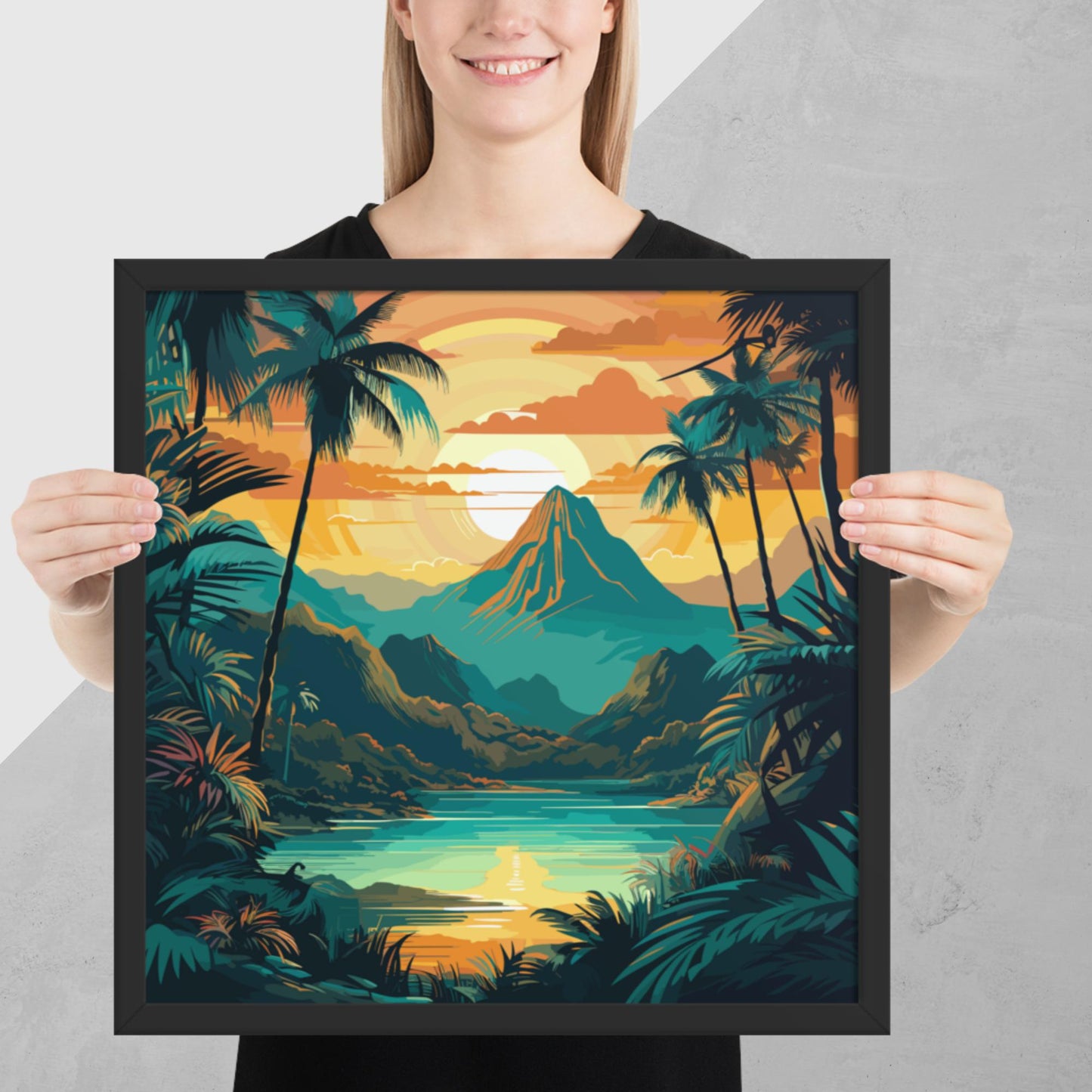 Rainforest Mountain Sunset Framed Poster