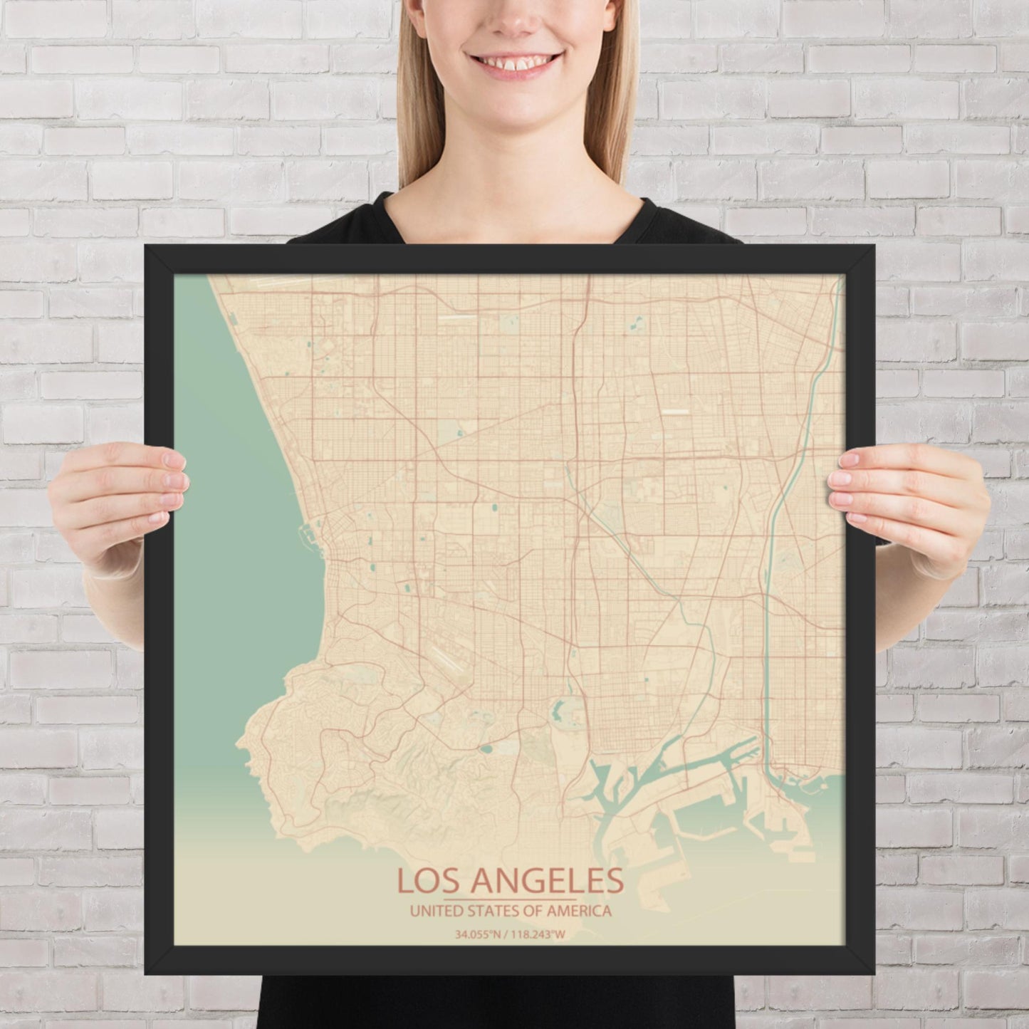 Los Angeles Vintage Style Framed Map