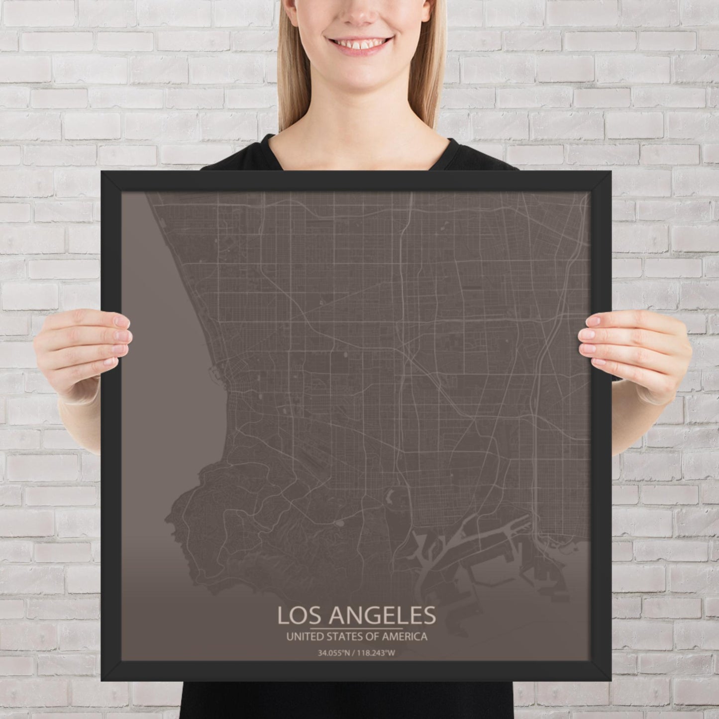 Los Angeles Brown and Grey Framed Map