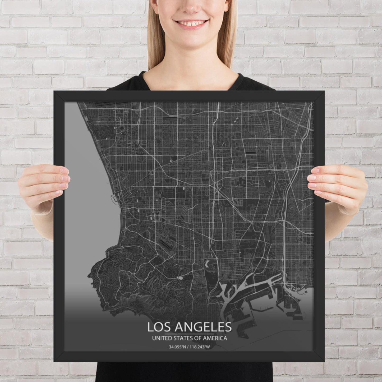 Los Angeles Dark Grey Framed Map