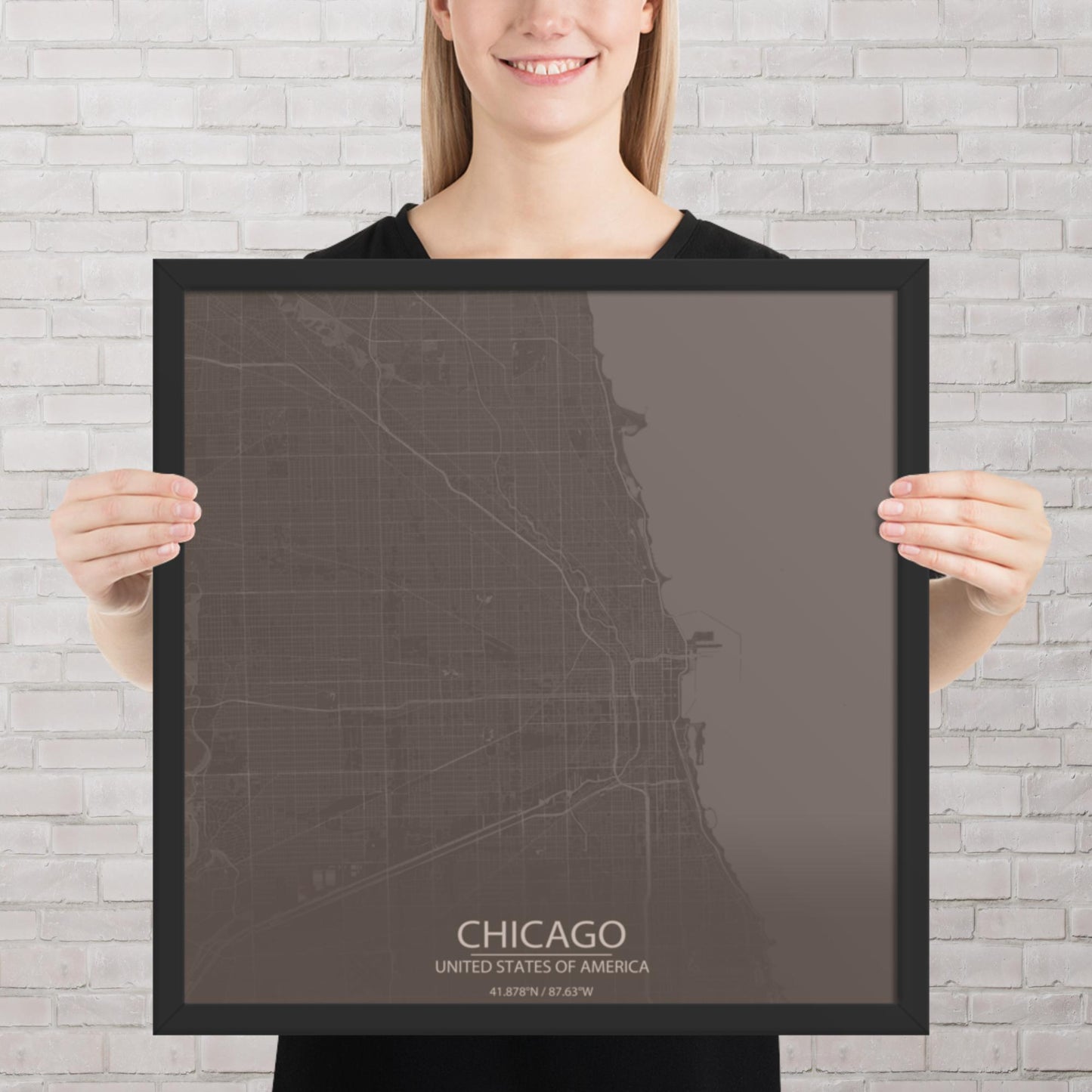 Chicago Brown and Grey Framed Map