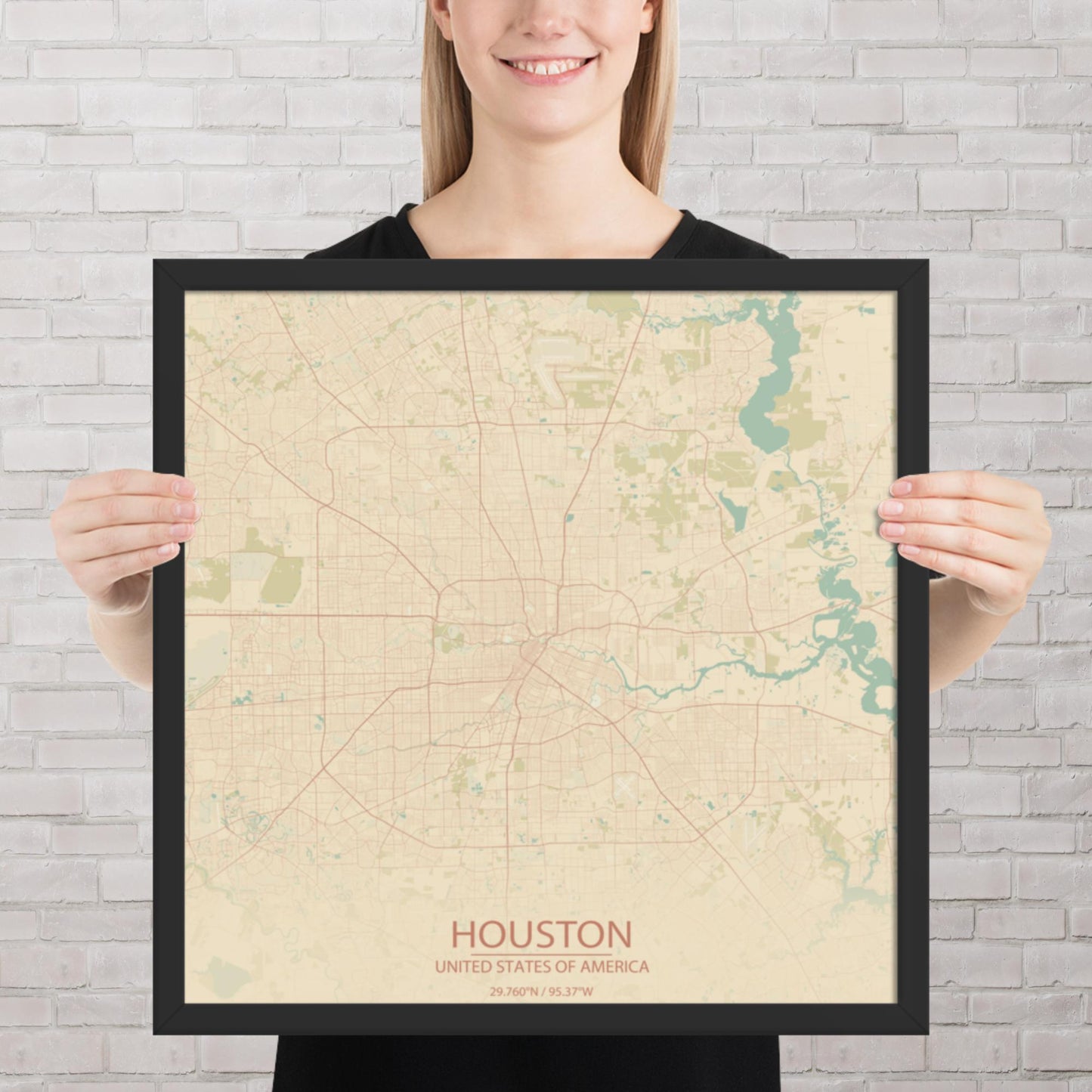 Houston Vintage Style Framed Map