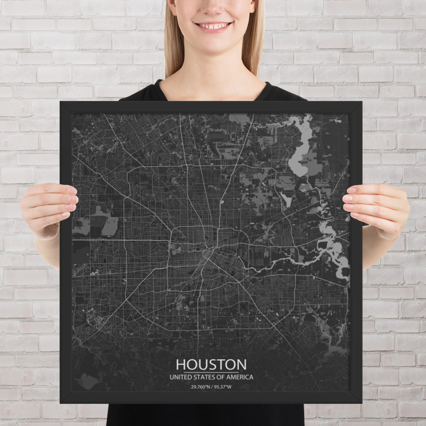 Houston Dark Grey Framed Map