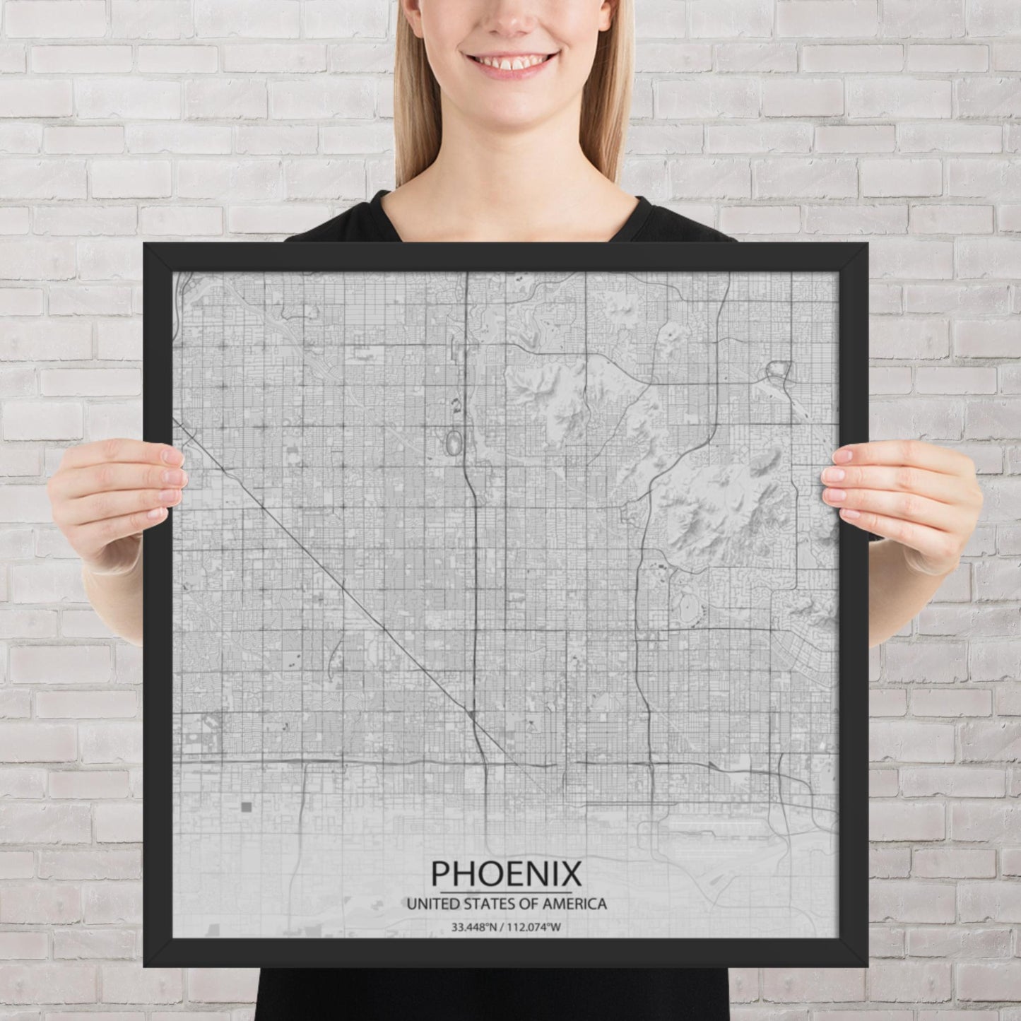 Phoenix Light Grey Framed Map