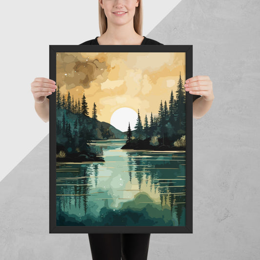 Forest Lake Sunset Framed Poster