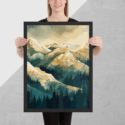 Winter Forest Mountains Framed Poster