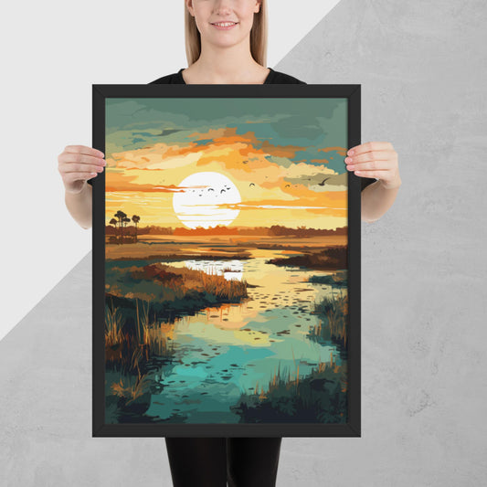 Marshland Sunset Framed Poster