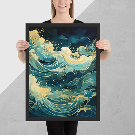 Nighttime Ocean Waves Framed Poster