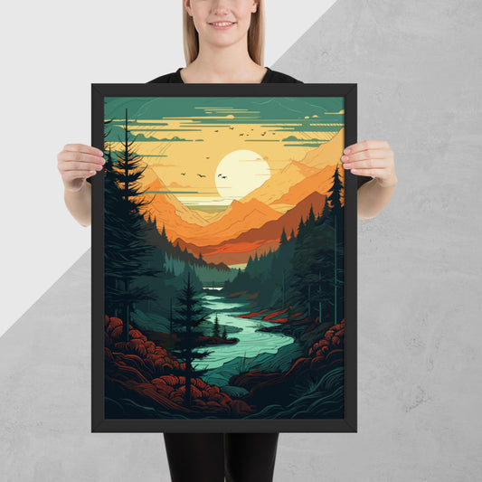 Forest River Sunset Framed Poster