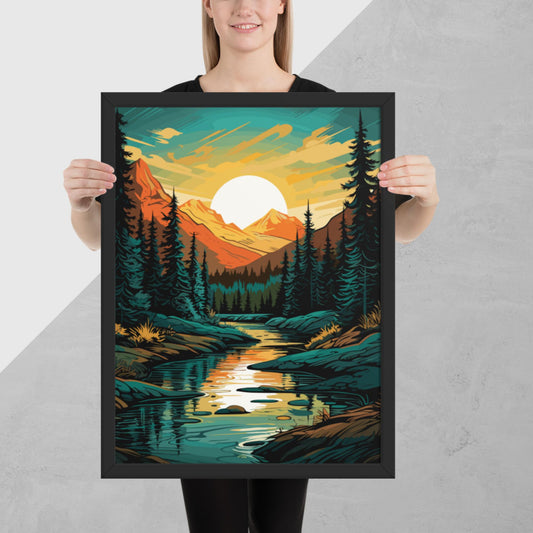 Forest Mountain River Framed Poster