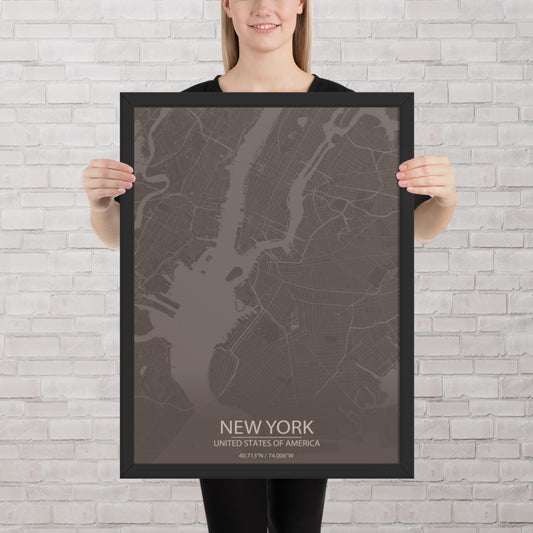 New York Brown and Grey Framed Map