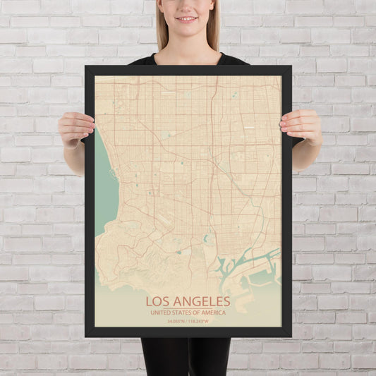 Los Angeles Vintage Style Framed Map