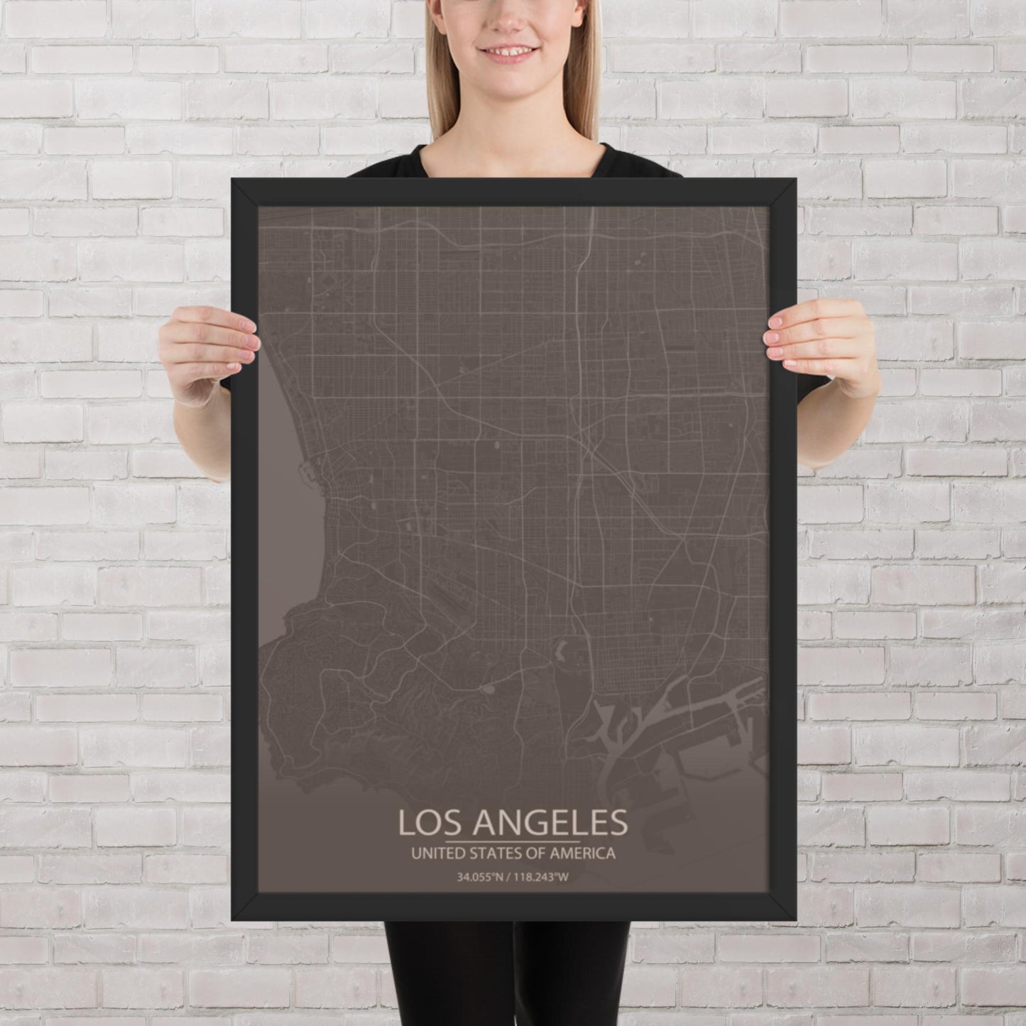 Los Angeles Brown and Grey Framed Map