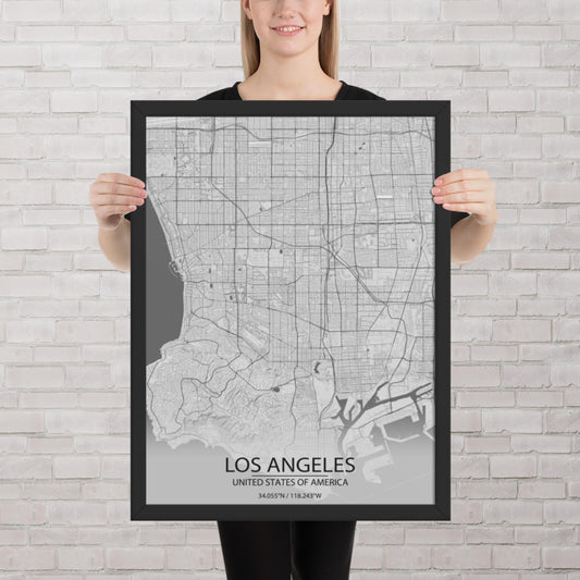 Los Angeles Light Grey Framed Map