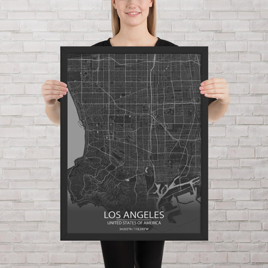 Los Angeles Dark Grey Framed Map