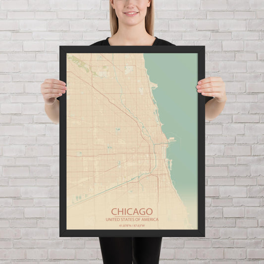 Chicago Vintage Style Framed Map