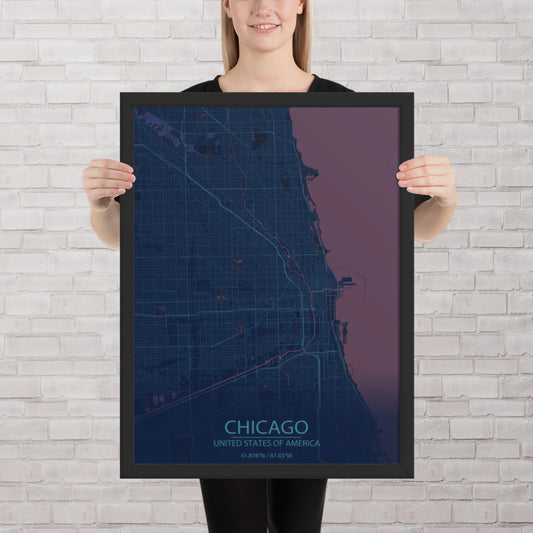 Chicago Blue and Purple Framed Map