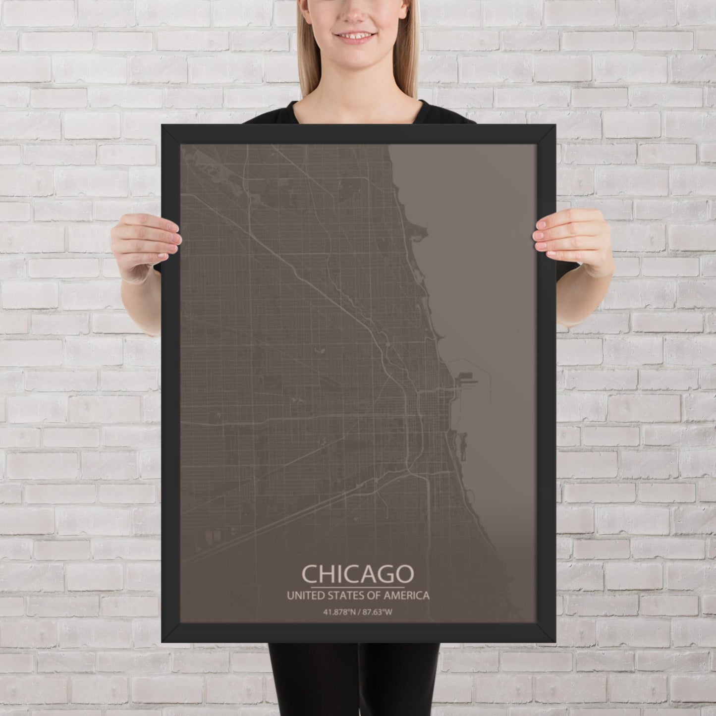 Chicago Brown and Grey Framed Map