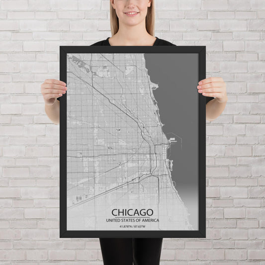 Chicago Light Grey Framed Map