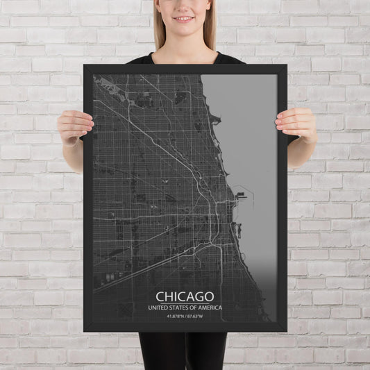 Chicago Dark Grey Framed Map