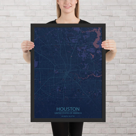 Houston Blue and Purple Framed Map