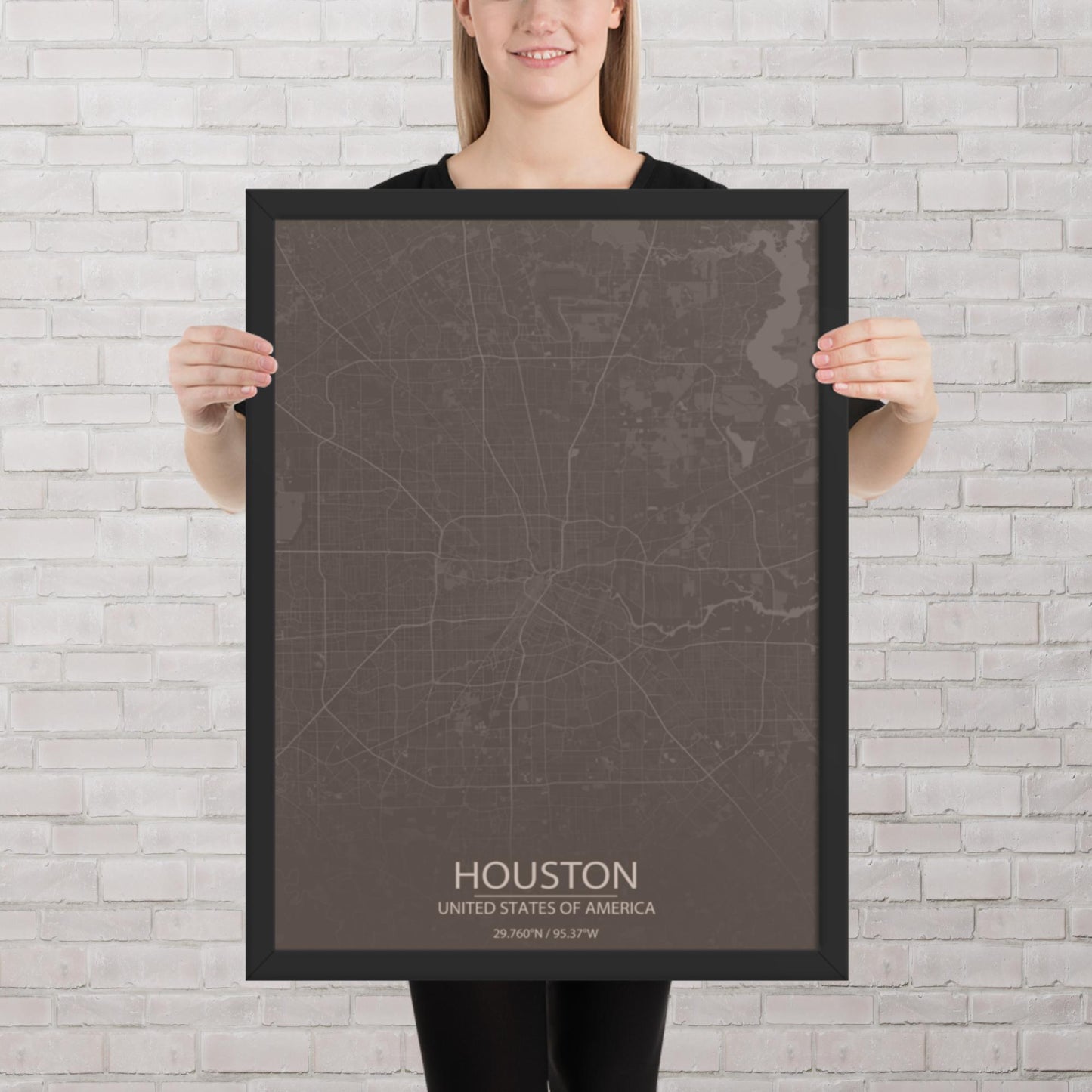 Houston Brown and Grey Framed Map