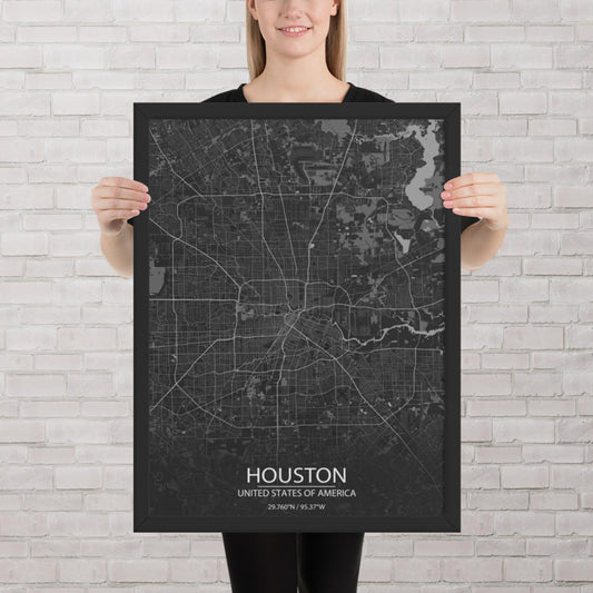 Houston Dark Grey Framed Map