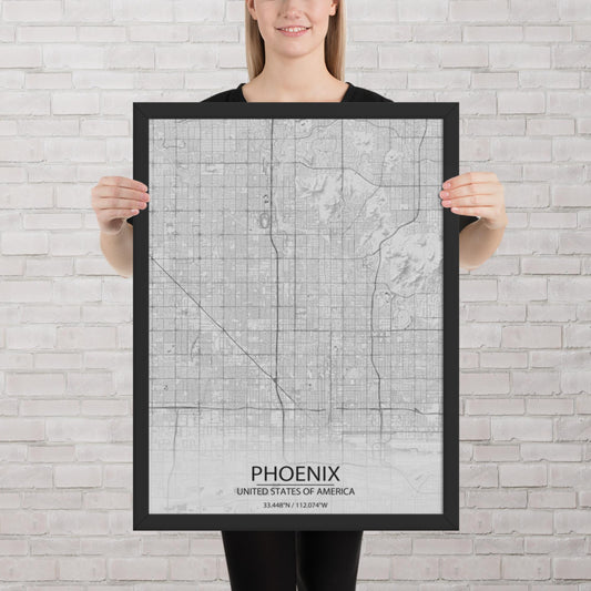 Phoenix Light Grey Framed Map