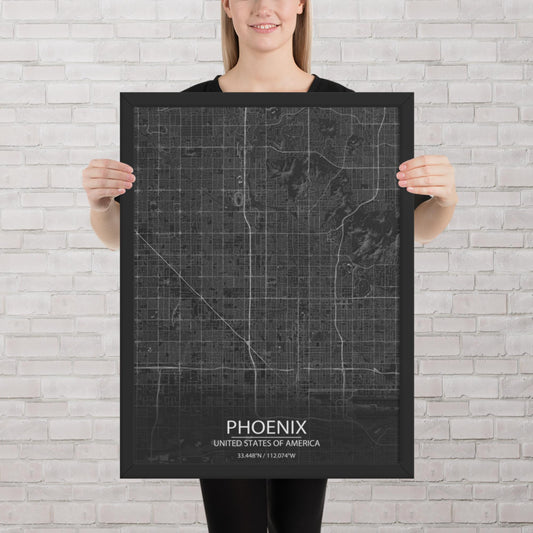 Phoenix Dark Grey Framed Map