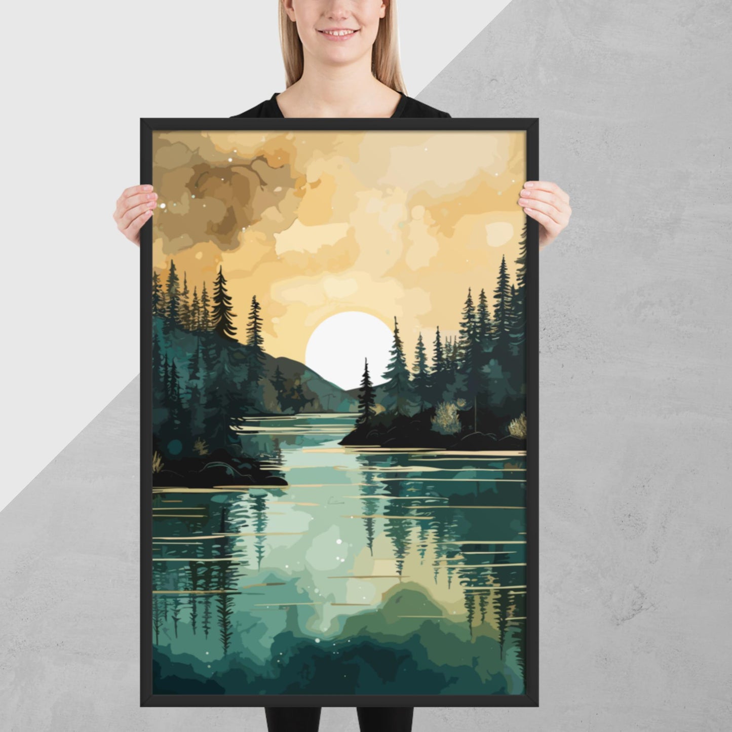 Forest Lake Sunset Framed Poster