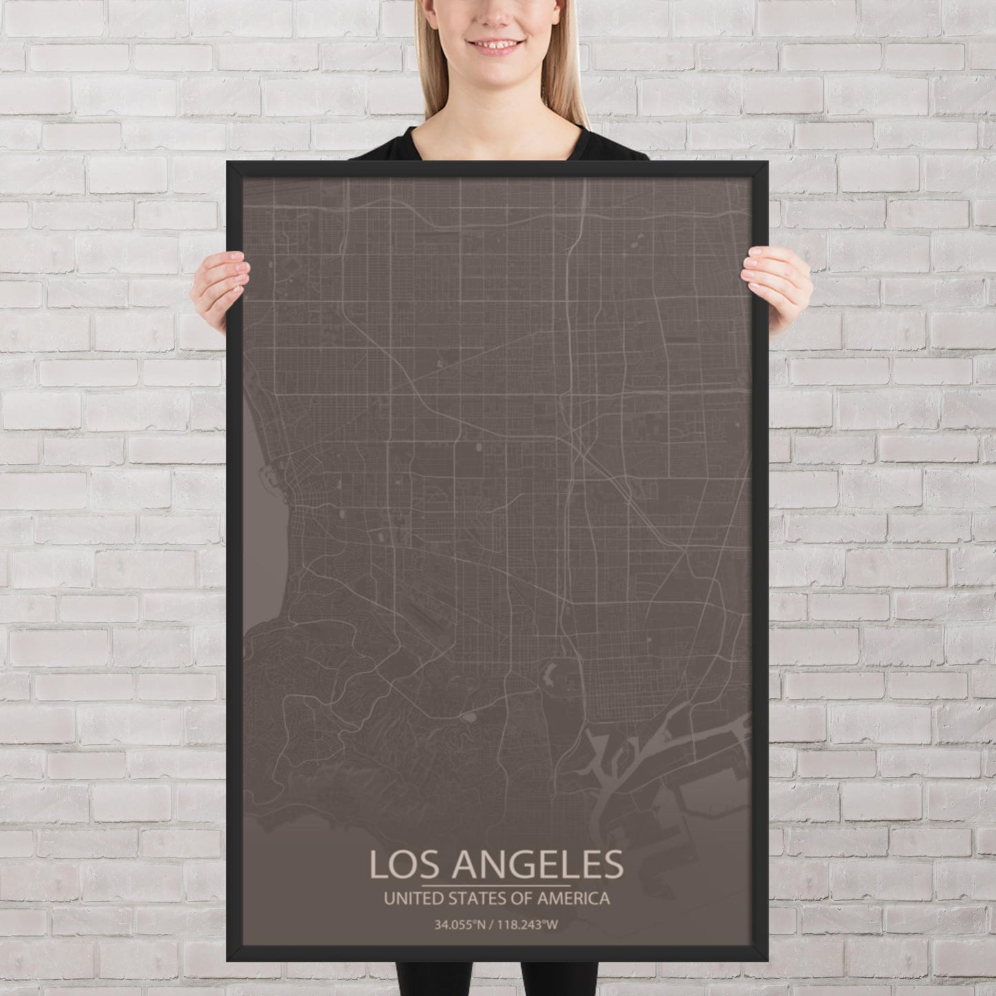 Los Angeles Brown and Grey Framed Map