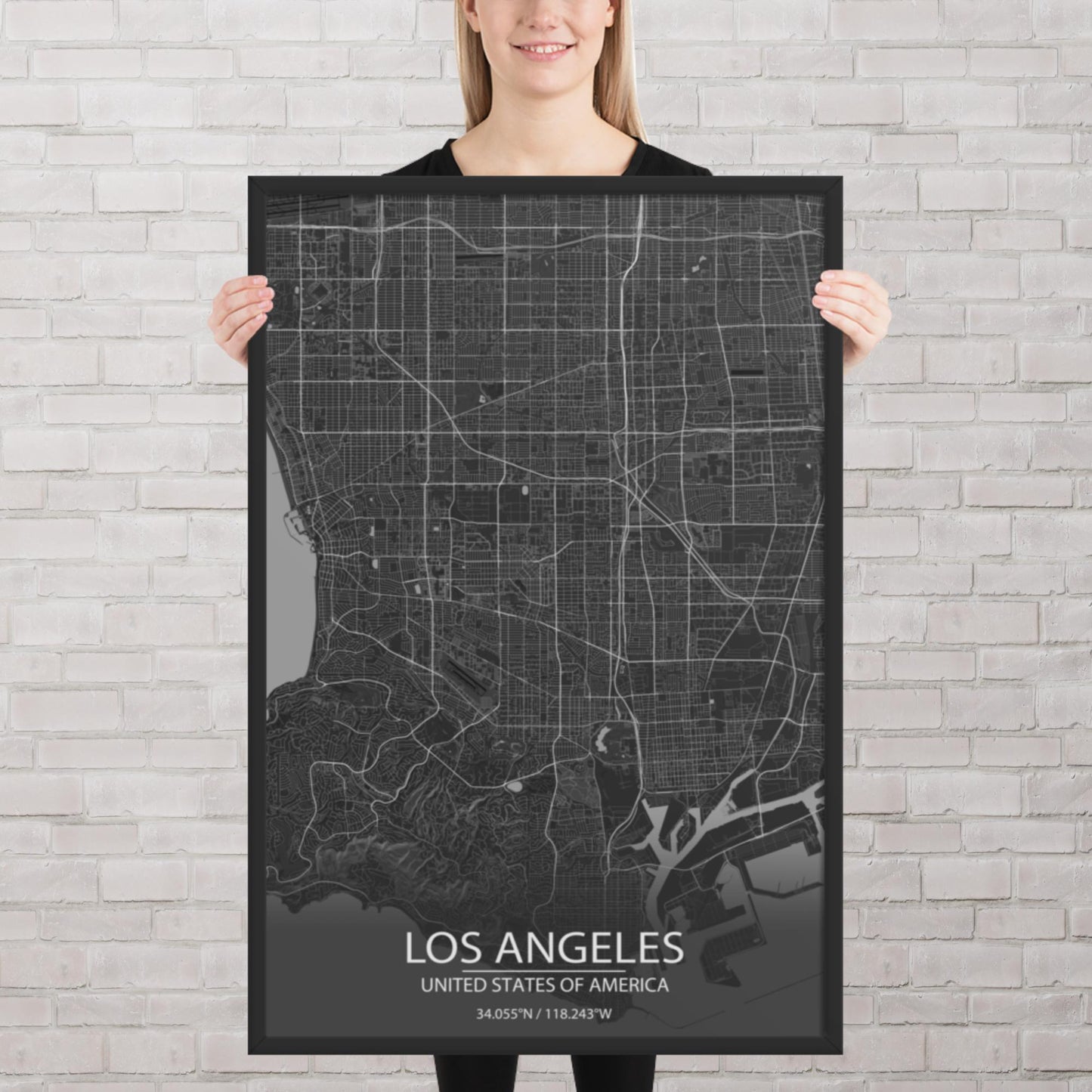 Los Angeles Dark Grey Framed Map