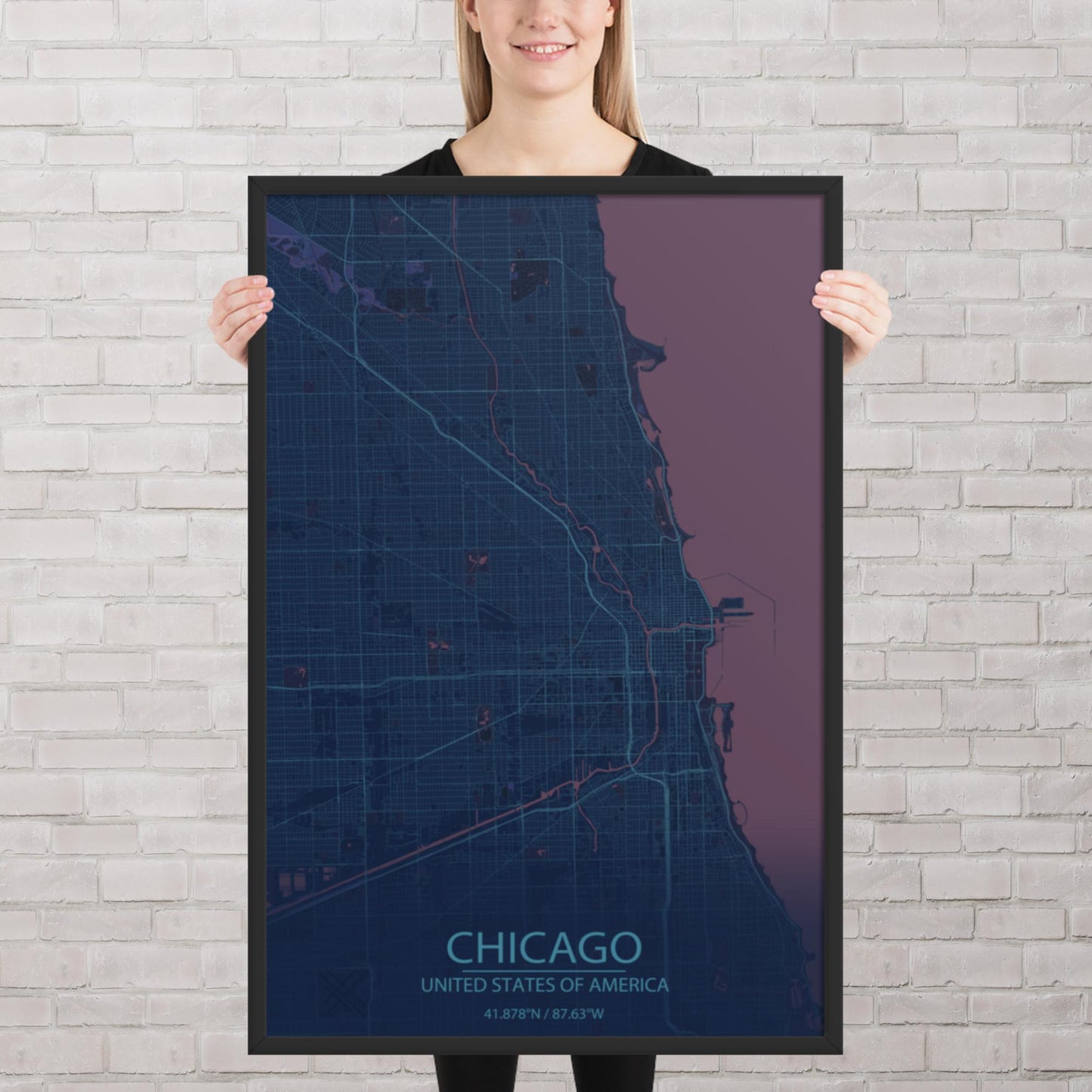 Chicago Blue and Purple Framed Map