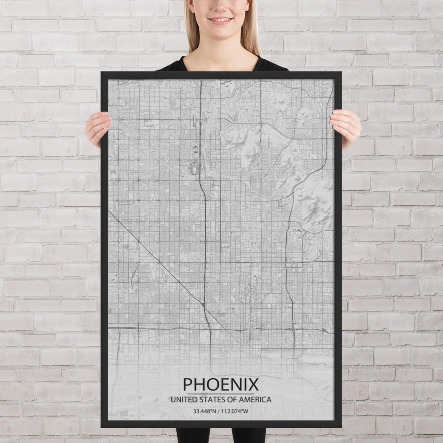 Phoenix Light Grey Framed Map