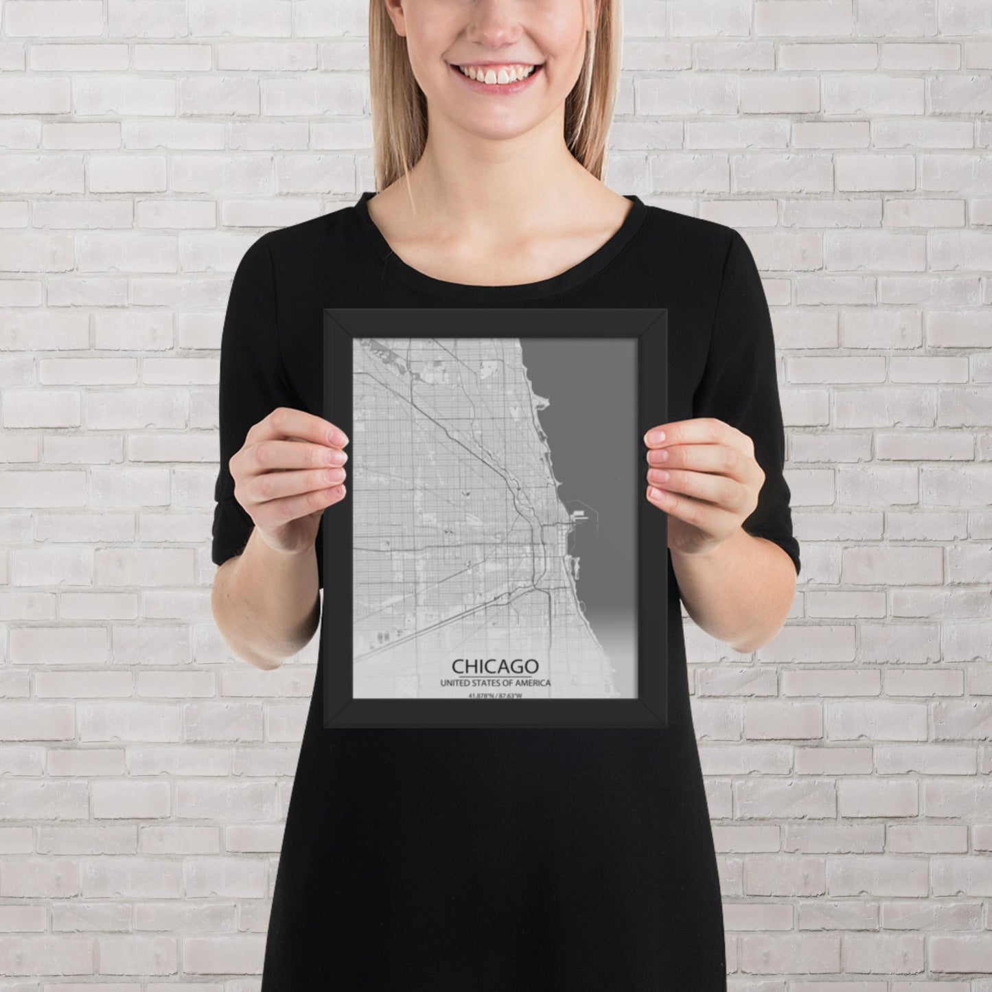 Chicago Light Grey Framed Map