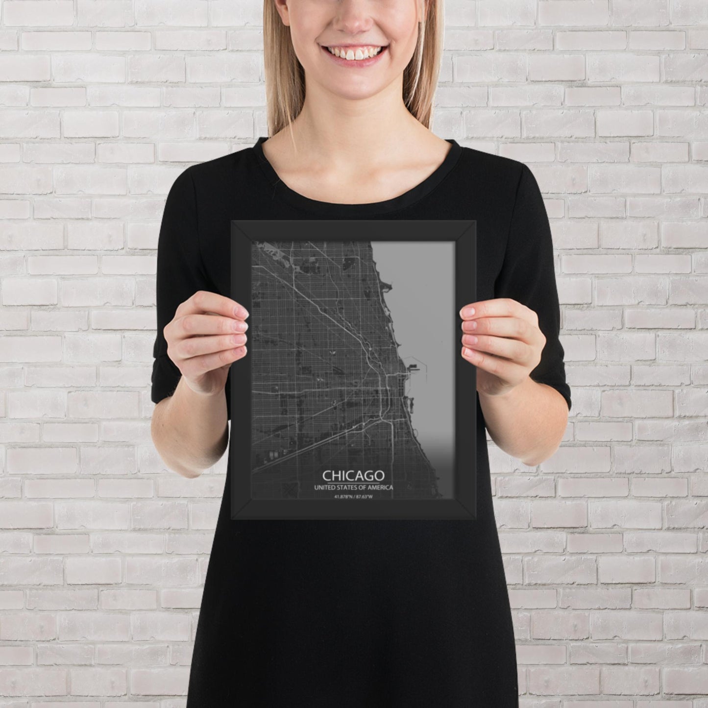 Chicago Dark Grey Framed Map