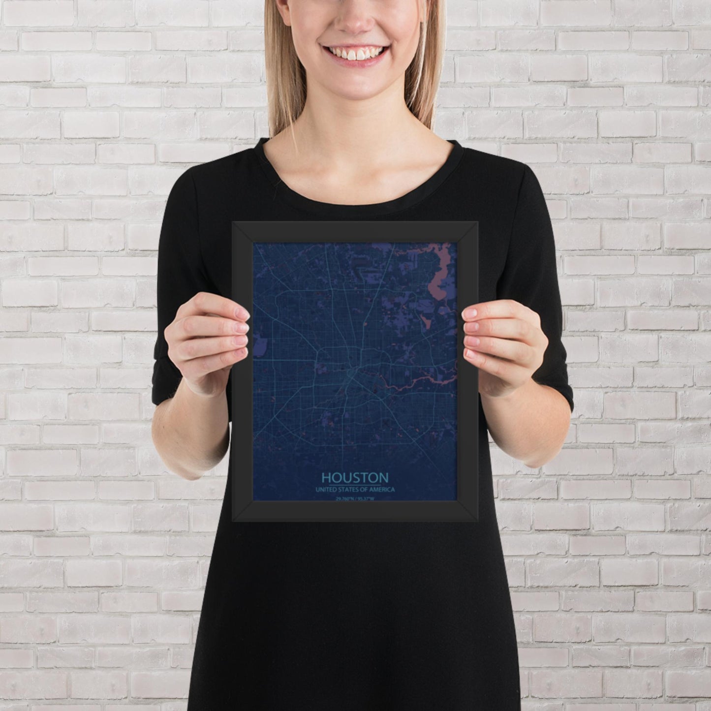 Houston Blue and Purple Framed Map