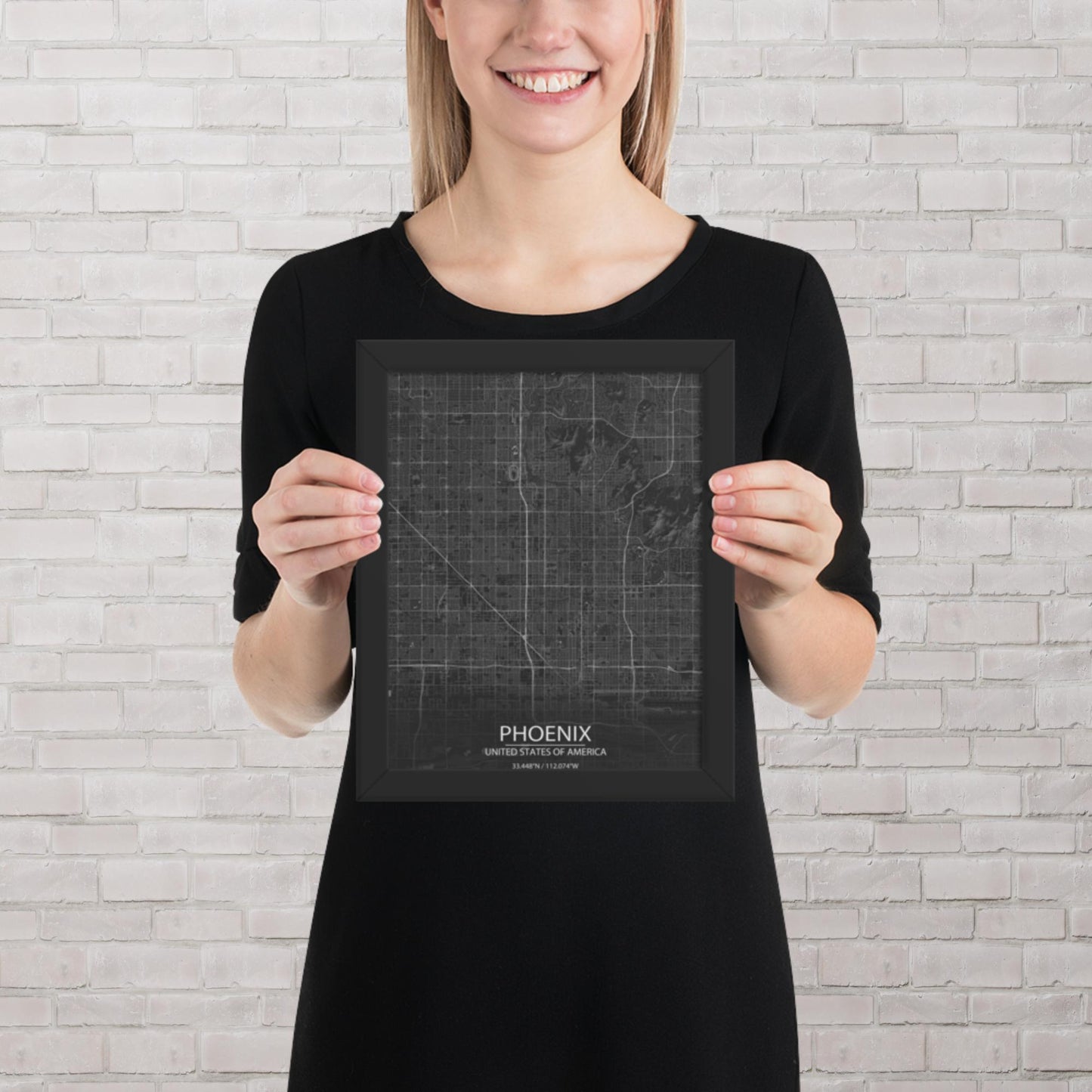 Phoenix Dark Grey Framed Map