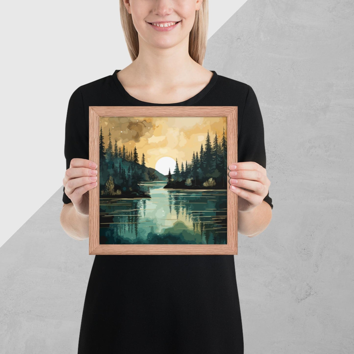 Forest Lake Sunset Framed Poster