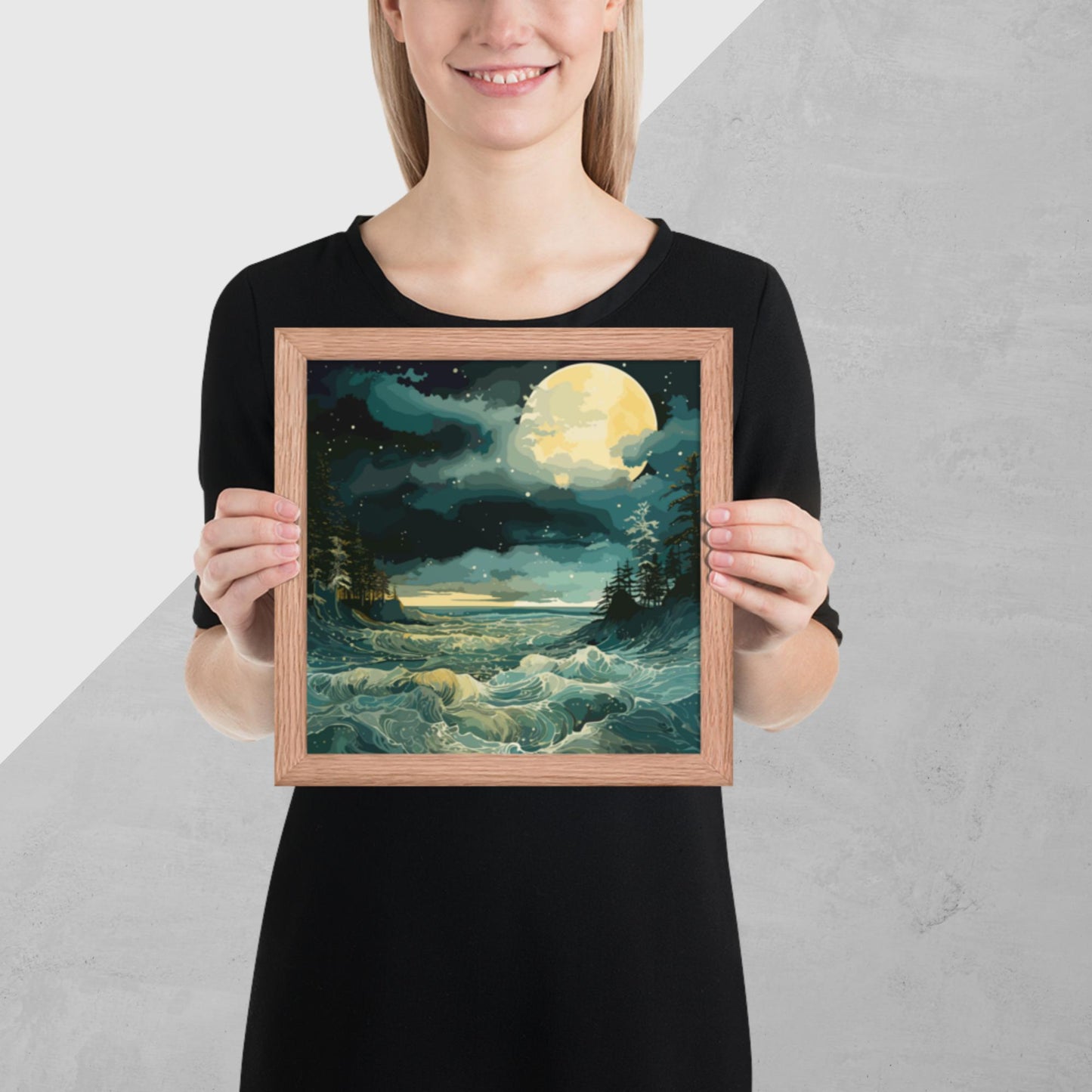 Nighttime Sea Moon Framed Poster