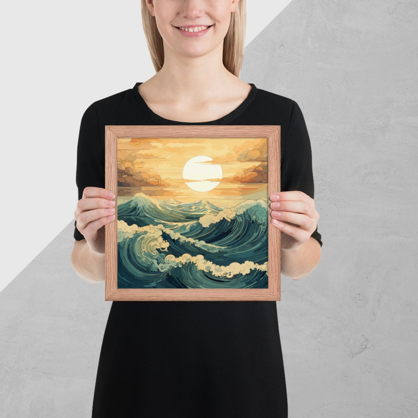 Wavy Sea Sunset Framed Poster