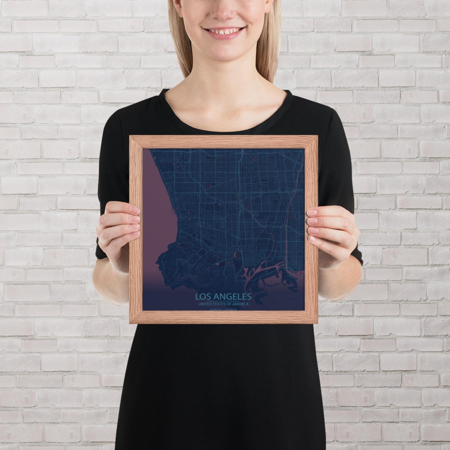 Los Angeles Blue and Purple Framed Map