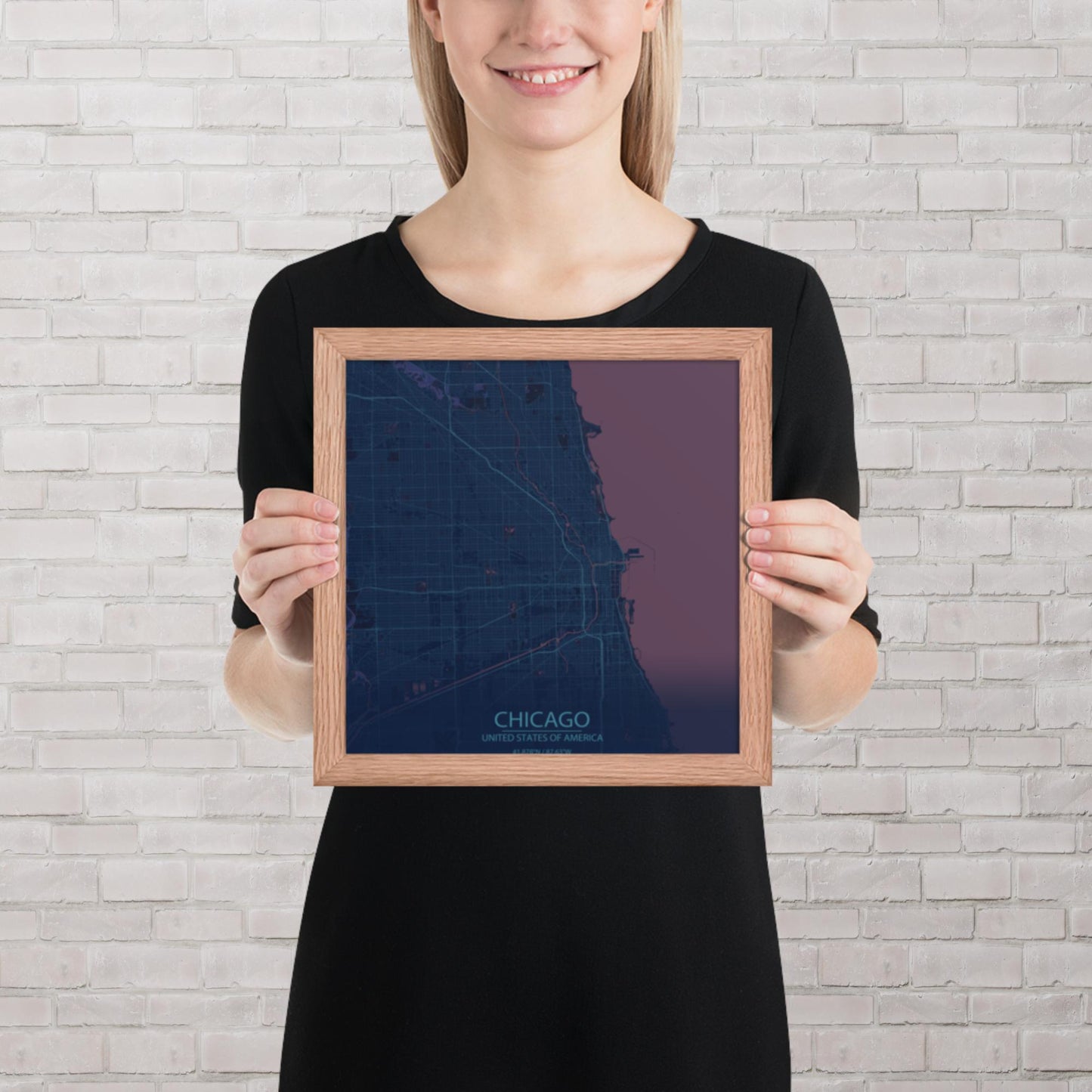 Chicago Blue and Purple Framed Map