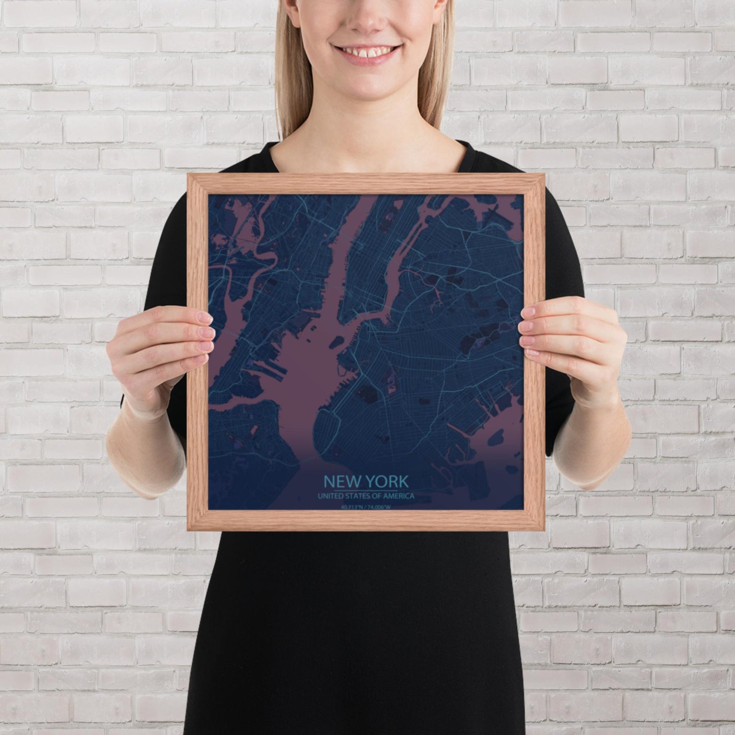 New York Blue and Purple Framed Map