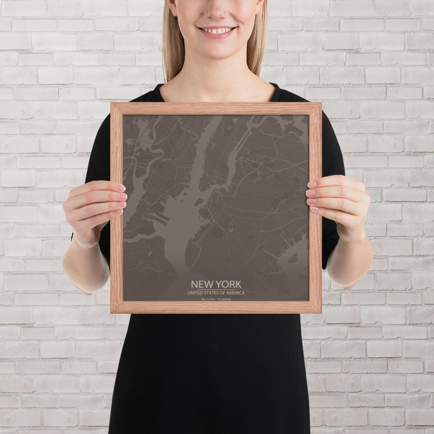 New York Brown and Grey Framed Map