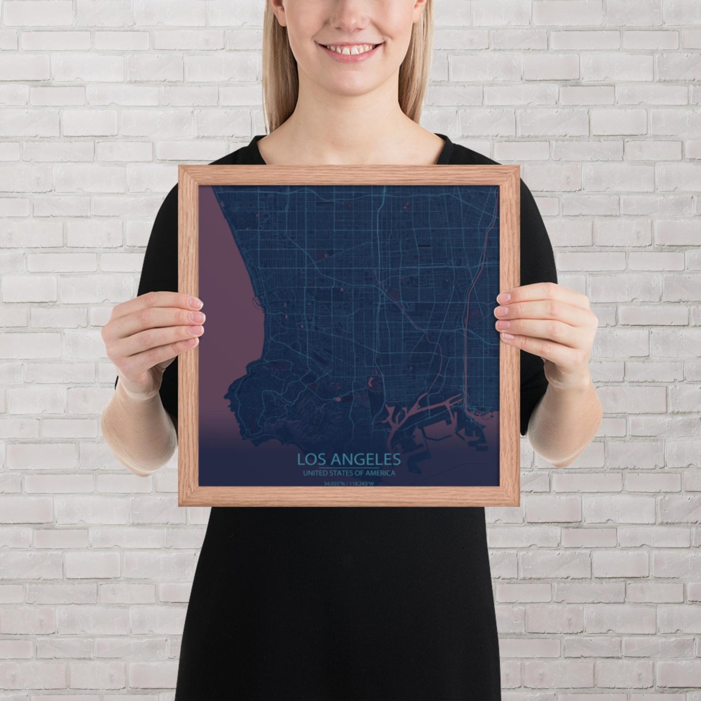 Los Angeles Blue and Purple Framed Map