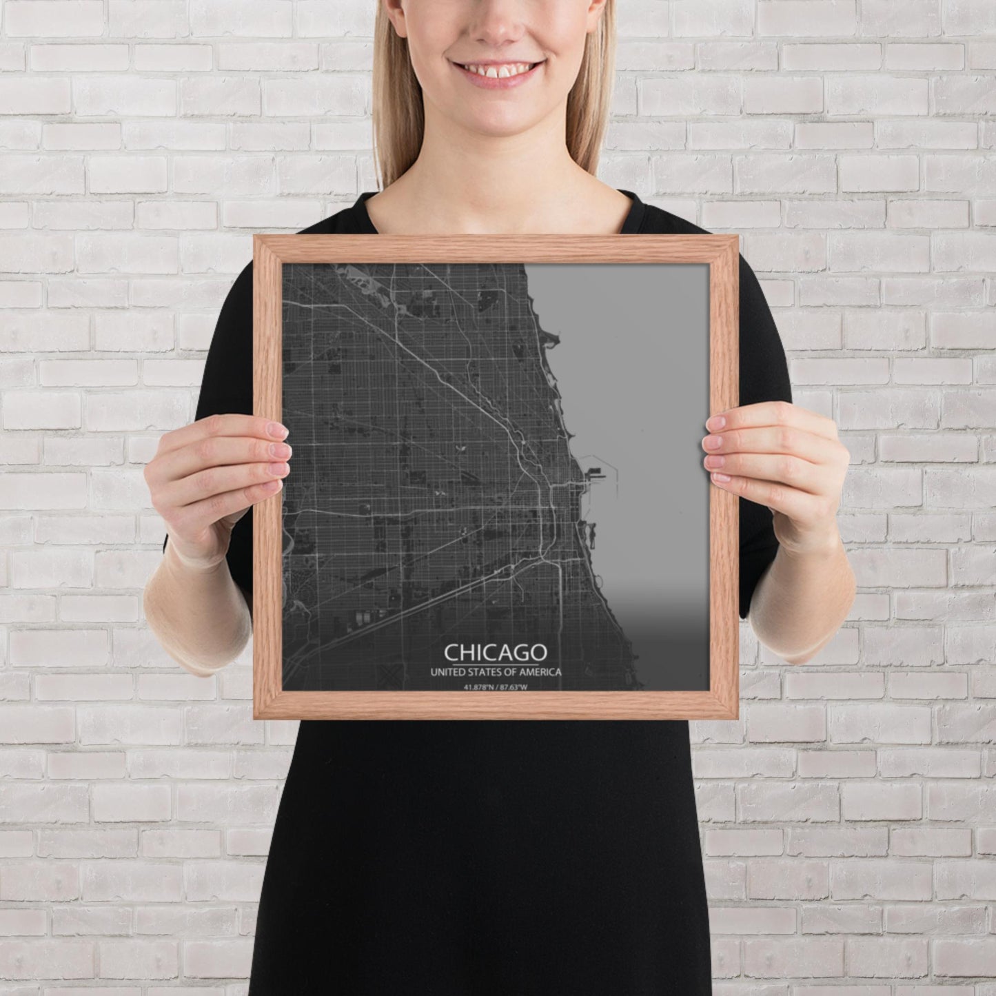 Chicago Dark Grey Framed Map