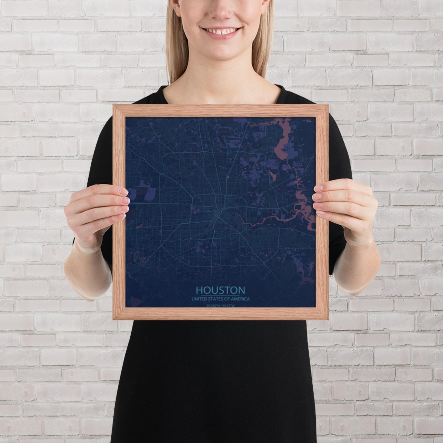 Houston Blue and Purple Framed Map