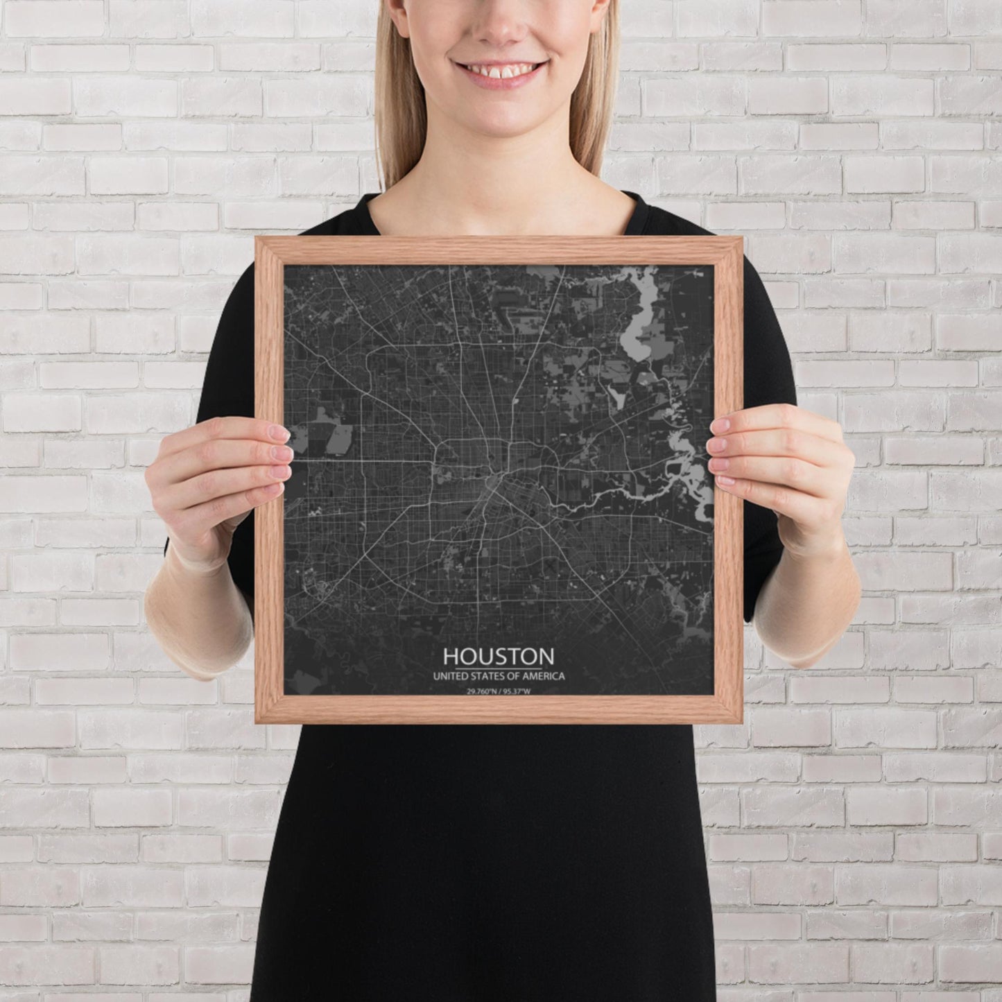 Houston Dark Grey Framed Map